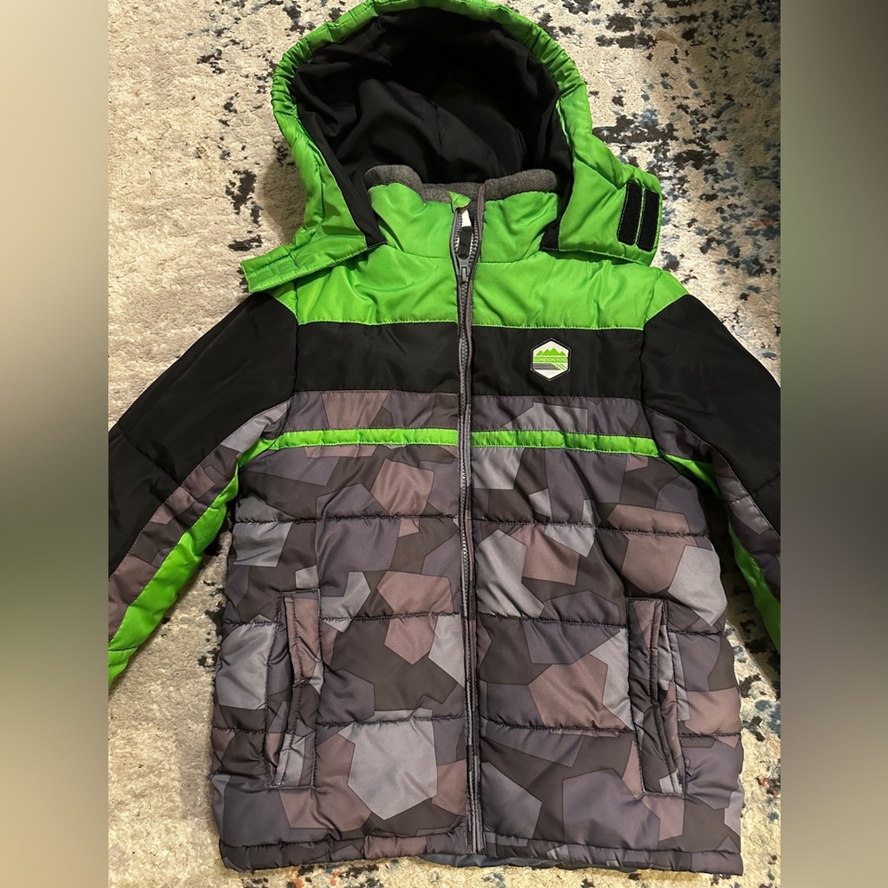 London Fog Green and Gray Puffer Jacket with Hood